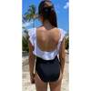 Josie Contrast Ruffle On & Off-Shoulder Bow Swimsuit, Black & White - One Pieces - 3