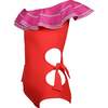 Milena Contrast Ruffle On & Off-Shoulder Cut-Out Swimsuit, Neon Pink & Red - One Pieces - 4