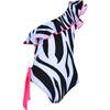 Helen Zebra Print Ruffle One-Shoulder Contrast Trim Swimsuit, Black & White - One Pieces - 1 - thumbnail