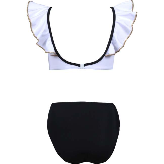 Lila Ruffle V-Neck Cut-Out Swimsuit, White & Black - One Pieces - 3