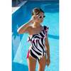 Helen Zebra Print Ruffle One-Shoulder Contrast Trim Swimsuit, Black & White - One Pieces - 3