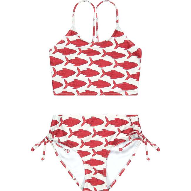 Red Fish Ruched Bikini Set