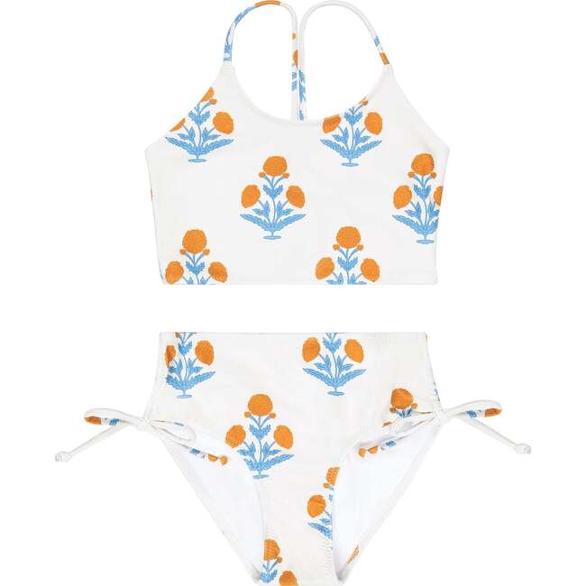Orange Floral Ruched Bikini Set
