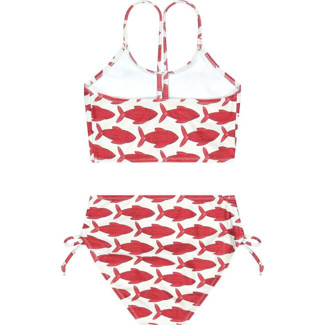 Red Fish Ruched Bikini Set - Two Pieces - 2