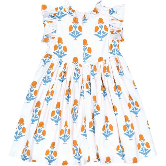 Orange Floral Ruffle Neck Dress - Dresses - 2