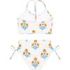 Orange Floral Ruched Bikini Set - Two Pieces - 2