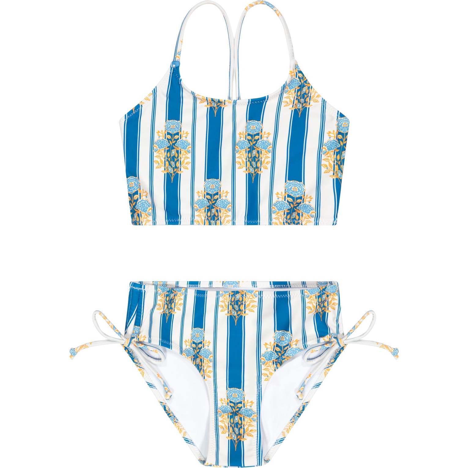 Blue Stripe Ruched Bikini Set - Two Pieces - 1