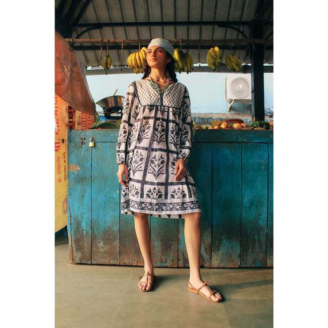 Women's Jaipur Block Print Knee Length Dress, Navy