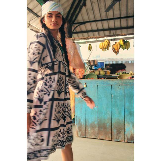 Women's Jaipur Block Print Knee Length Dress, Navy - Cover-Ups - 2