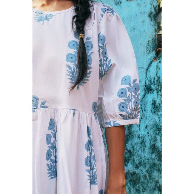 売り切れ必至！ Dress, Print Block Gaia Women's Cashmere SZ - Blue ワンピース