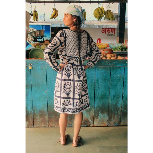 Women's Jaipur Block Print Knee Length Dress, Navy - Cover-Ups - 4
