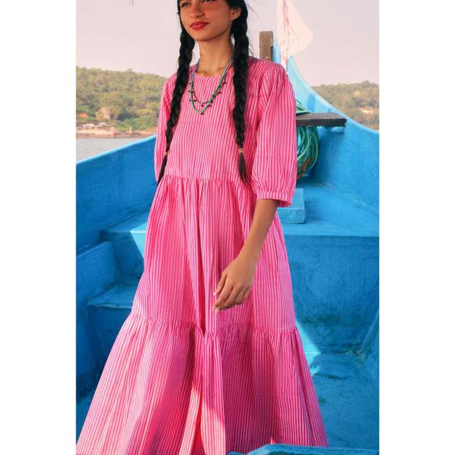 Women's Gaia Block Print 3-Tire Dress, Hot Pink - Dresses - 2