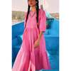 Women's Gaia Block Print 3-Tire Dress, Hot Pink - Dresses - 2