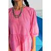 Women's Gaia Block Print 3-Tire Dress, Hot Pink - Dresses - 3