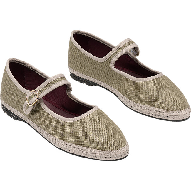 Women's Ishmael Linen Contrasting Piped Mary Jane Shoes, Light Military Green & Beige - Mary Janes - 2