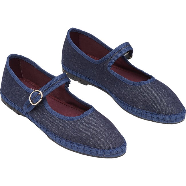 Women's Rostova Denim Piped Mary Jane Shoes, Navy Blue - Mary Janes - 2