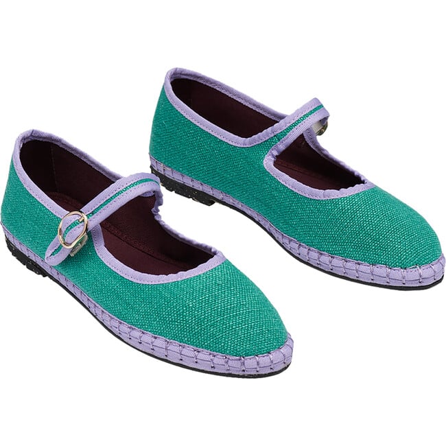 Women's Ivetta Linen Contrasting Piped Mary Jane Shoes,  Turquoise & Lilac - Mary Janes - 2