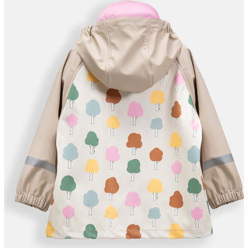 Tree Print Rain Hooded Jacket, Beige - Raincoats - 3