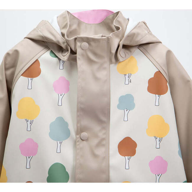 Tree Print Rain Hooded Jacket, Beige - Raincoats - 4