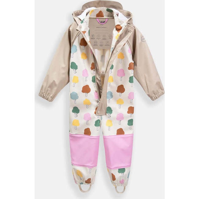 Tree Print Rain Coverall Jumpsuit, Beige - Raincoats - 3