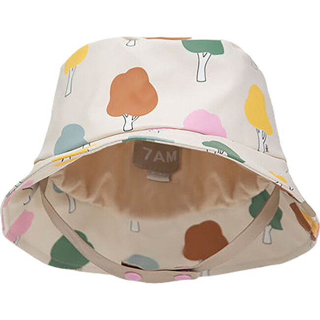 Tree Print Chin Strap Rain Bucket Hat, Beige