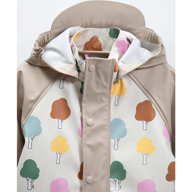 Tree Print Rain Coverall Jumpsuit, Beige - Raincoats - 4