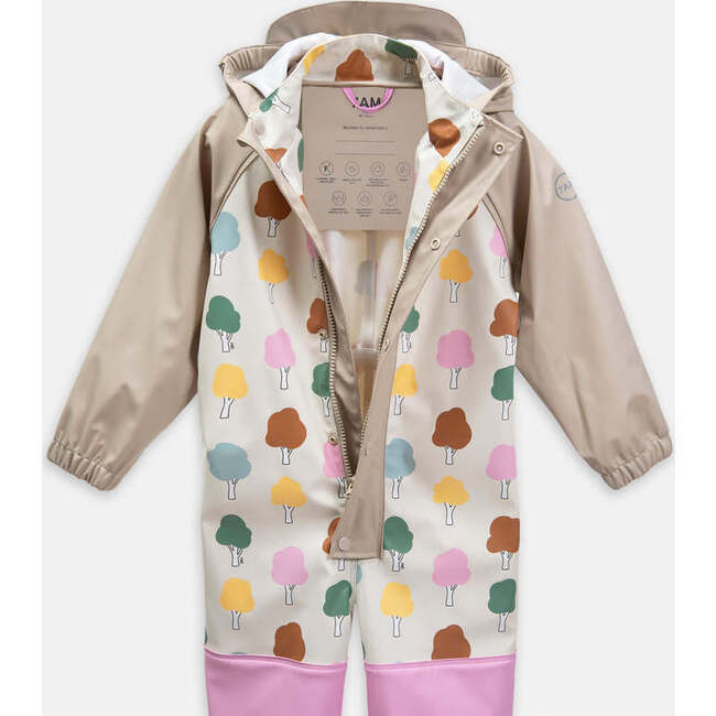 Tree Print Rain Coverall Jumpsuit, Beige - Raincoats - 5