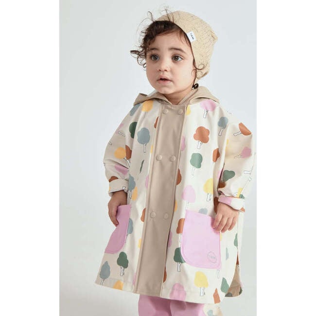 Tree Print Rain Hooded Poncho, Beige - Raincoats - 6