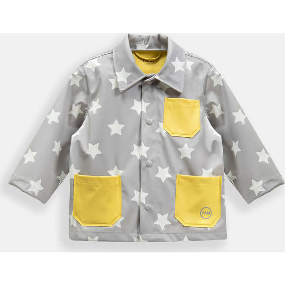 Stars Print Rain Worker Jacket, Yellow - Raincoats - 2