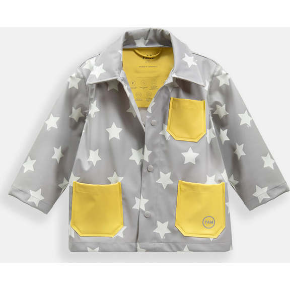 Stars Print Rain Worker Jacket, Yellow - Raincoats - 3