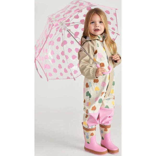 Tree Print Rain Coverall Jumpsuit, Beige - Raincoats - 7