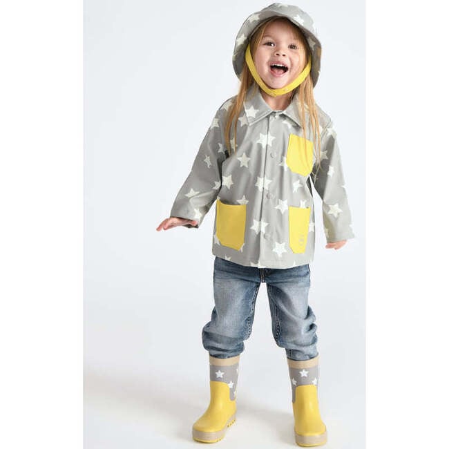 Stars Print Rain Worker Jacket, Yellow - Raincoats - 6