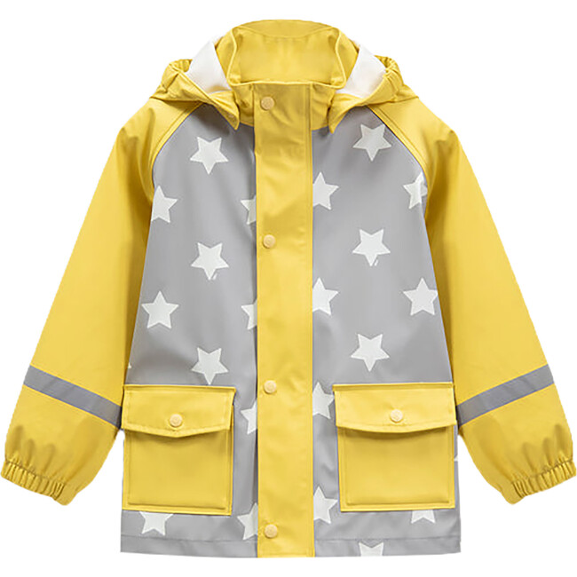 Stars Print Rain Hooded Jacket, Yellow
