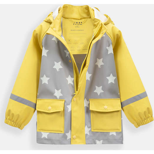 Stars Print Rain Hooded Jacket, Yellow - Raincoats - 3