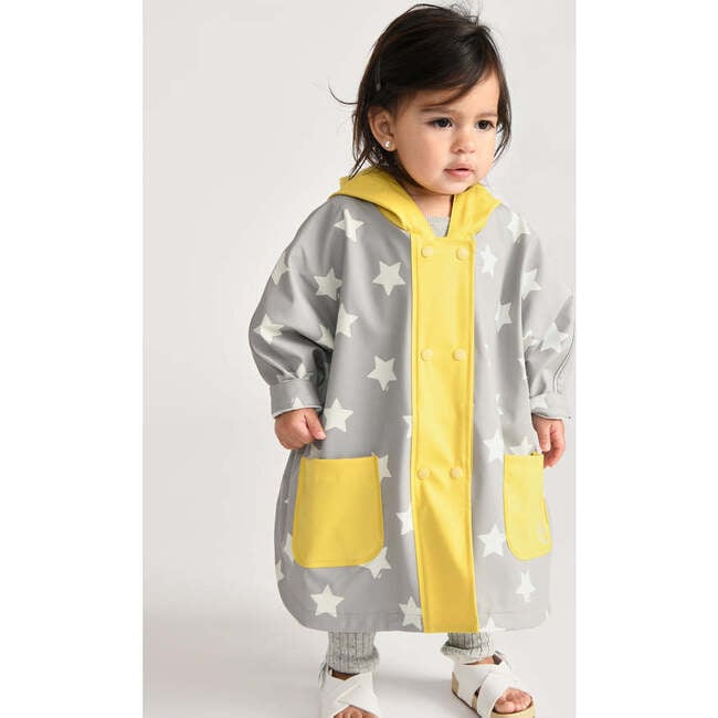 Stars Print Rain Hooded Poncho, Yellow - Raincoats - 6