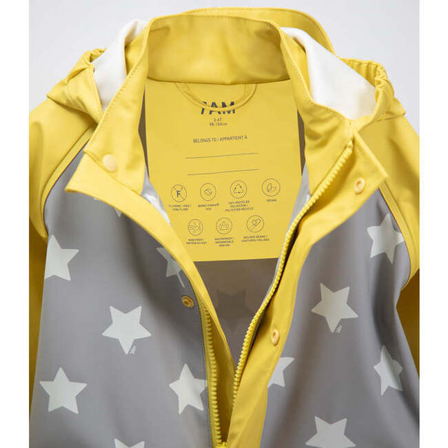 Stars Print Rain Hooded Jacket, Yellow - Raincoats - 5