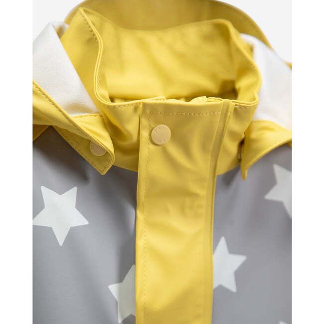 Stars Print Rain Hooded Jacket, Yellow - Raincoats - 6