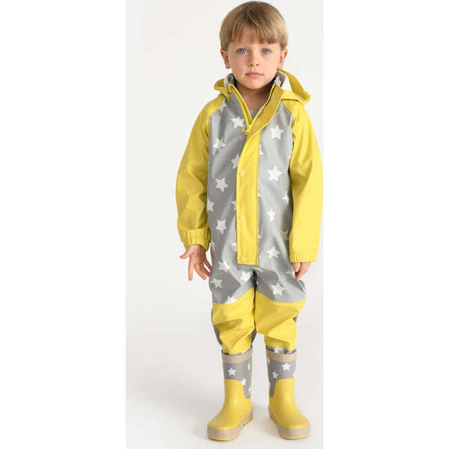 Stars Print Rain Coverall Jumpsuit, Yellow - Raincoats - 4