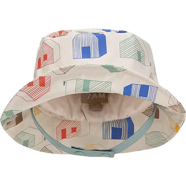 House Print Chin Strap Rain Bucket Hat, Teal