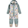 House Print Rain Coverall Jumpsuit, Teal - Raincoats - 1 - thumbnail