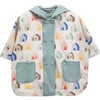 House Print Rain Hooded Poncho, Teal - Raincoats - 1 - thumbnail