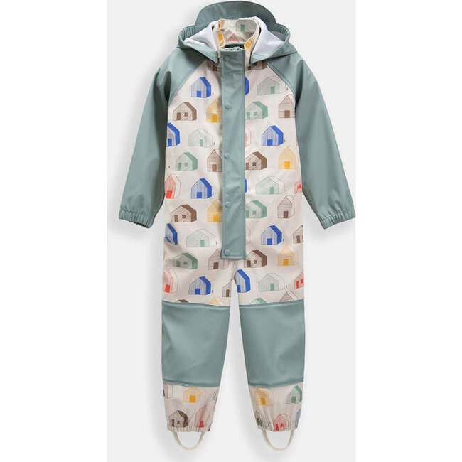 House Print Rain Coverall Jumpsuit, Teal - Raincoats - 2