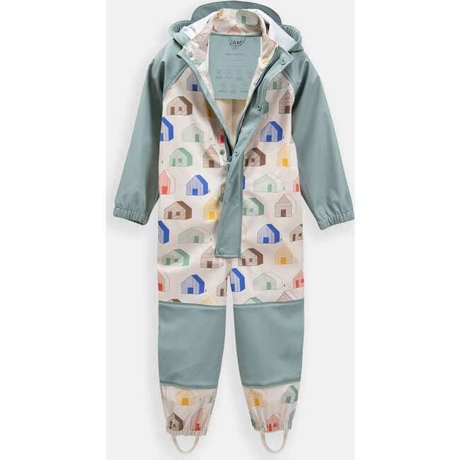 House Print Rain Coverall Jumpsuit, Teal - Raincoats - 3