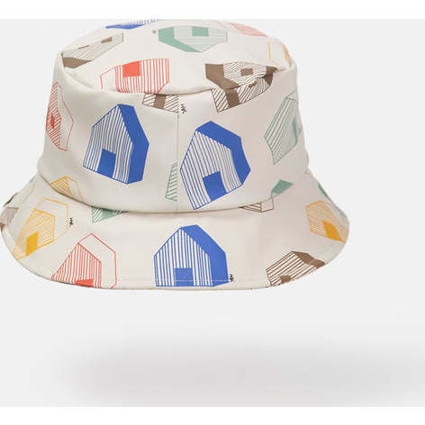 House Print Chin Strap Rain Bucket Hat, Teal - Hats - 4