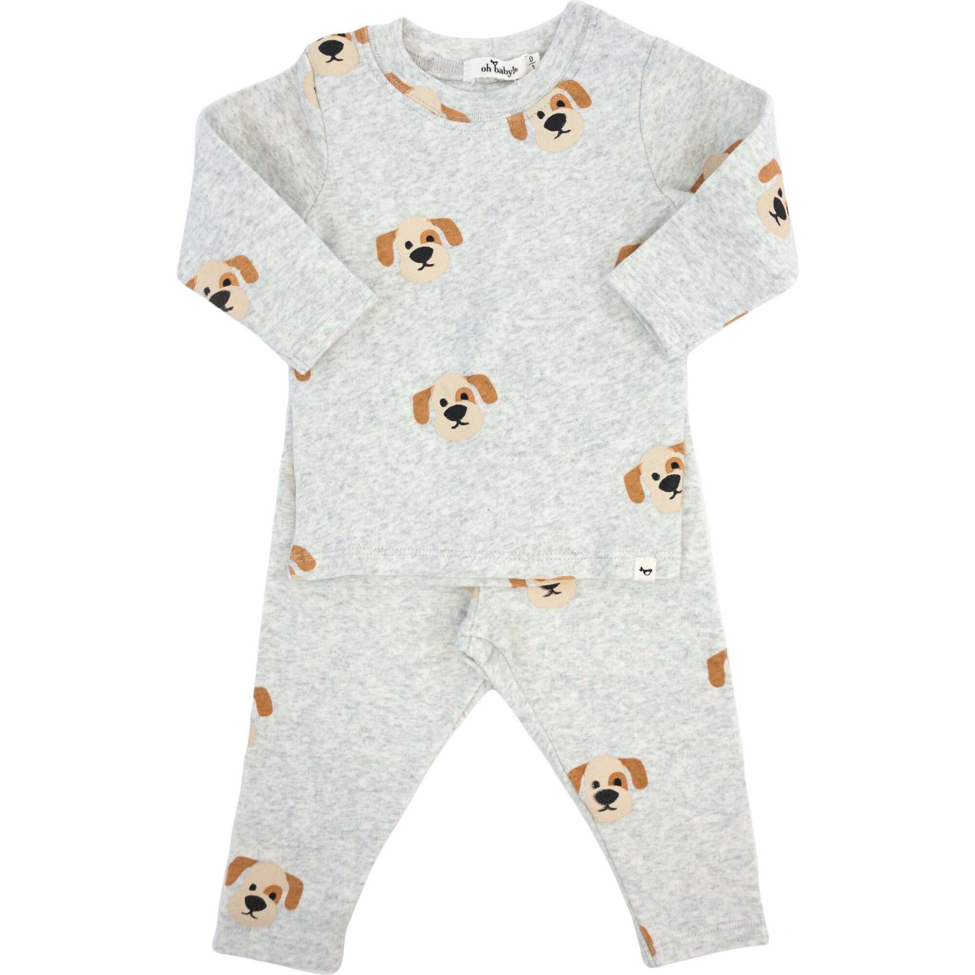 Puppy Face Print Two Piece Set, Heather Gray - Mixed Apparel Set - 1
