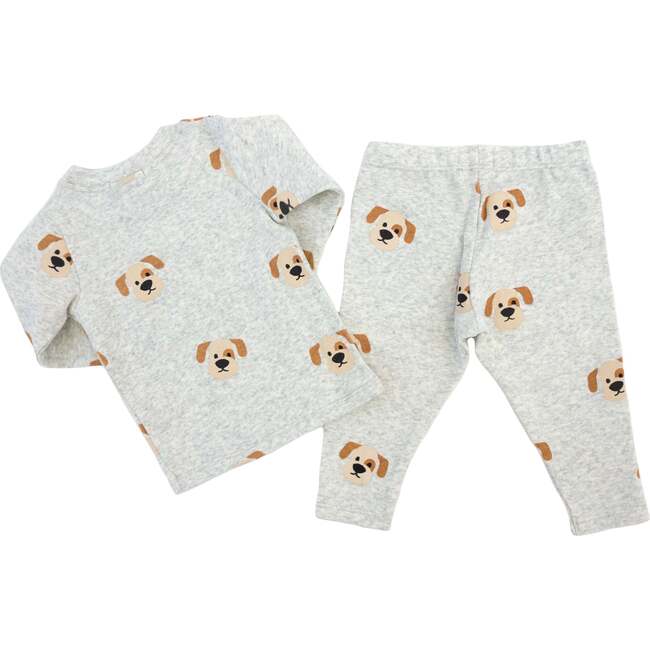 Puppy Face Print Two Piece Set, Heather Gray - Mixed Apparel Set - 2