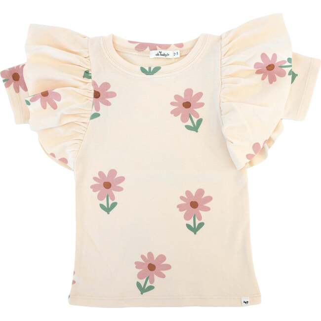 Picking Daisies Print Butterfly Sleeve Tee, Cashew