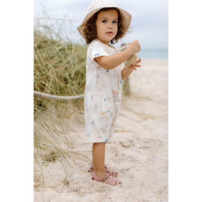 Print Short Sleeve Pocket Romper, Sand - Rompers - 3