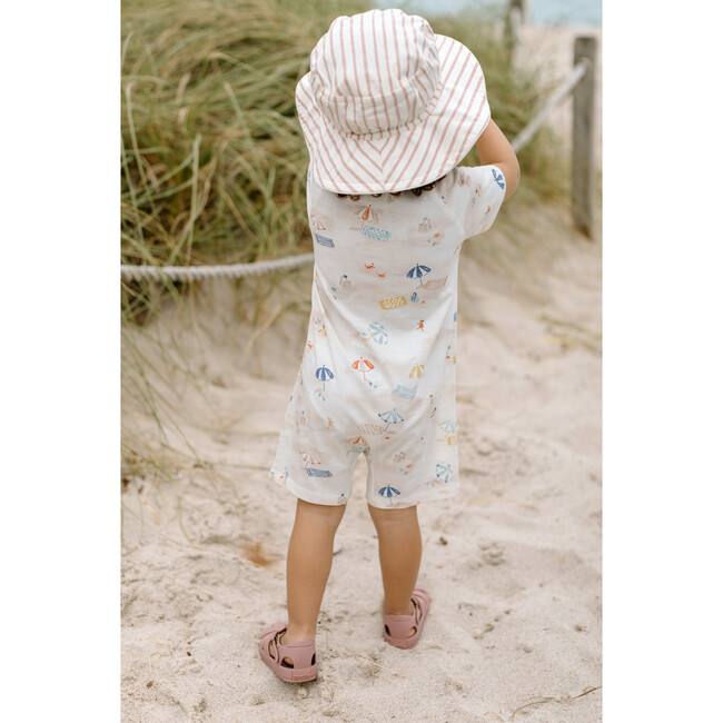 Print Short Sleeve Pocket Romper, Sand - Rompers - 4