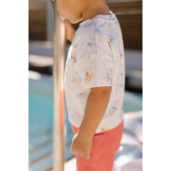Crew Neck Dropped Shoulder T-Shirt, Surf - T-Shirts - 3